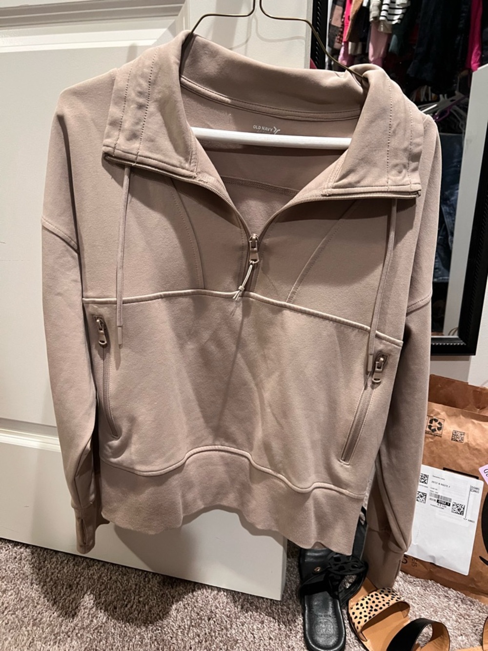 Old Navy Beige Active Dynamic Fleece Half-Zip Hoodie